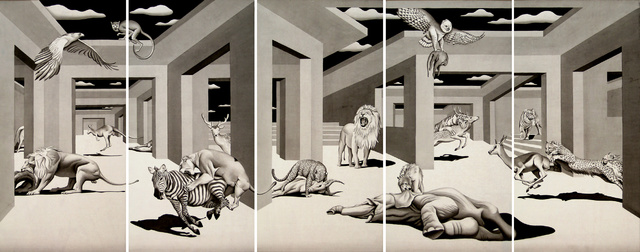 宋陵 《野生动物之-残·食》  纸本水墨 172×86×5cm（外框 450×175cm） 2016年