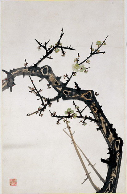 《绿梅》,设色纸本,57×36cm,1943年 《绿梅》,设色纸本,57×36cm,1943年