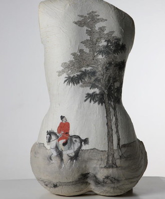 彭薇，唐人秋色，70x39x22cm，麻纸水墨， 绘画装置