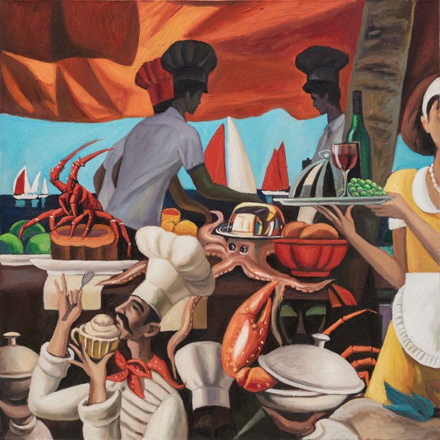 秦琦.南瓜蒸龙虾 Pumpkin-Steamed Lobster 布面油画 Oil on canvas 120x120cm 2019