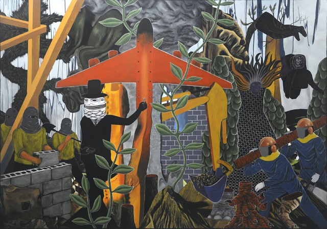 Rodel Tapaya.丢失的铆钉 The Loss of Rivets 布面丙烯 Acrylic on canvas  244x335cm 2018