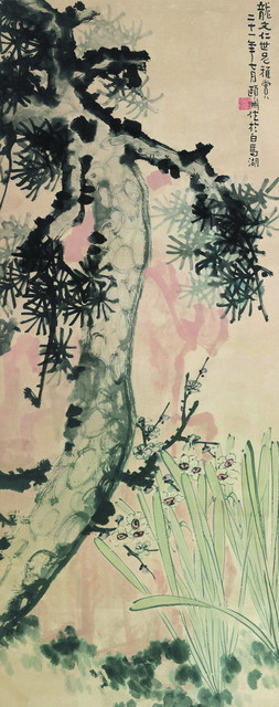 经亨颐《三清图》，123×48.5 cm，设色纸本，1932年，私人藏。
