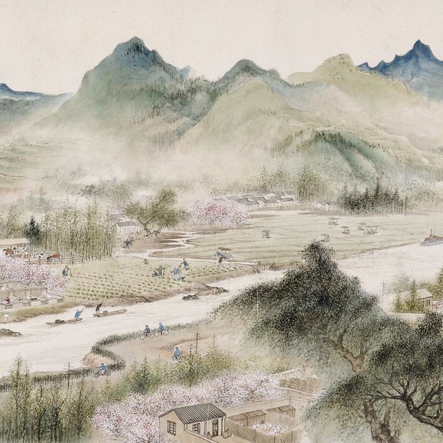2.《山村春浓》 胡佩衡、吴镜汀、周元亮、白雪石合作 63×131 cm 纸本设色 北京画院藏_看图王