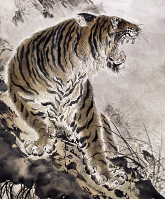 虎 何香凝 1934年 147×61cm 水墨浅设色纸本 何香凝美术馆藏