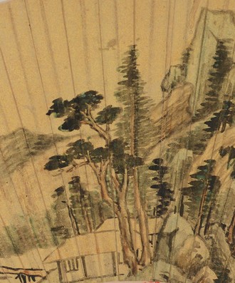 1.董其昌 仿黄公望山水图 扇页  金笺  设色 15.1cm×46.7cm