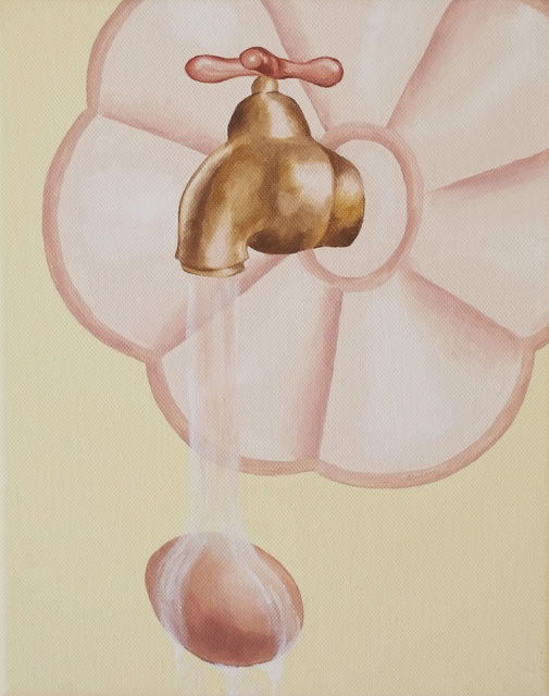 水龙头温泉蛋Hot Spring Boiled Egg，彭瑞球Peng Ruiqio，布面油彩，20cm×30cm，2014-2015