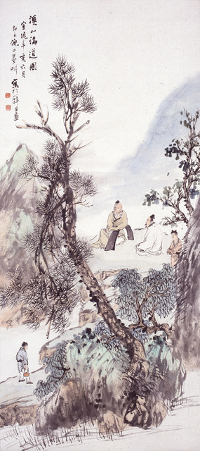 清 倪田人物山水图轴 115.6×51.9cm