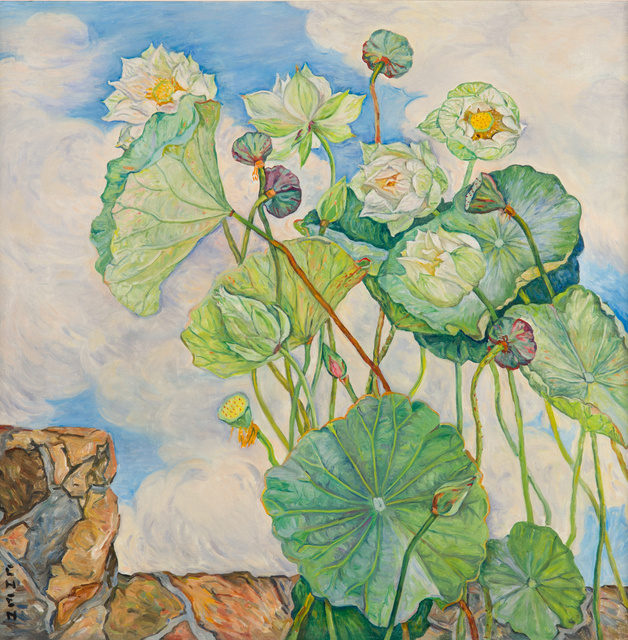风中的荷花约1970年油彩画布81 x 81 cm李氏基金捐赠新加坡国家美术馆馆藏