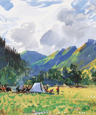 黑水边宿营 董希文29x38cm 纸本水粉 1955年 家属藏