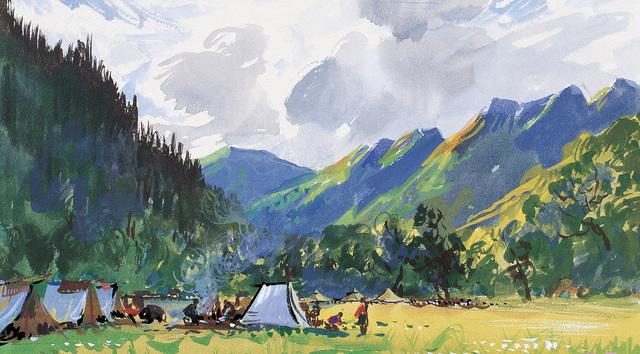 黑水边宿营 董希文29x38cm 纸本水粉 1955年 家属藏