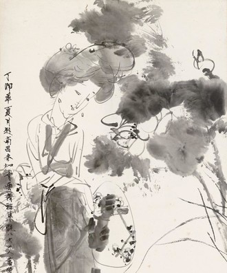 仕女137cm&times;68cm纸本设色1987年大